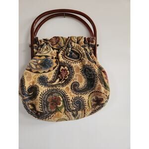 VTG Carpetbags of America Hippie BOHO Black Brown Tan Carpet Fabric Bag Purse